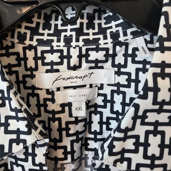 Foxcroft Womens Easy Care Geometric Print Blouse Black White Plus Size XXL - Picture 3 of 3